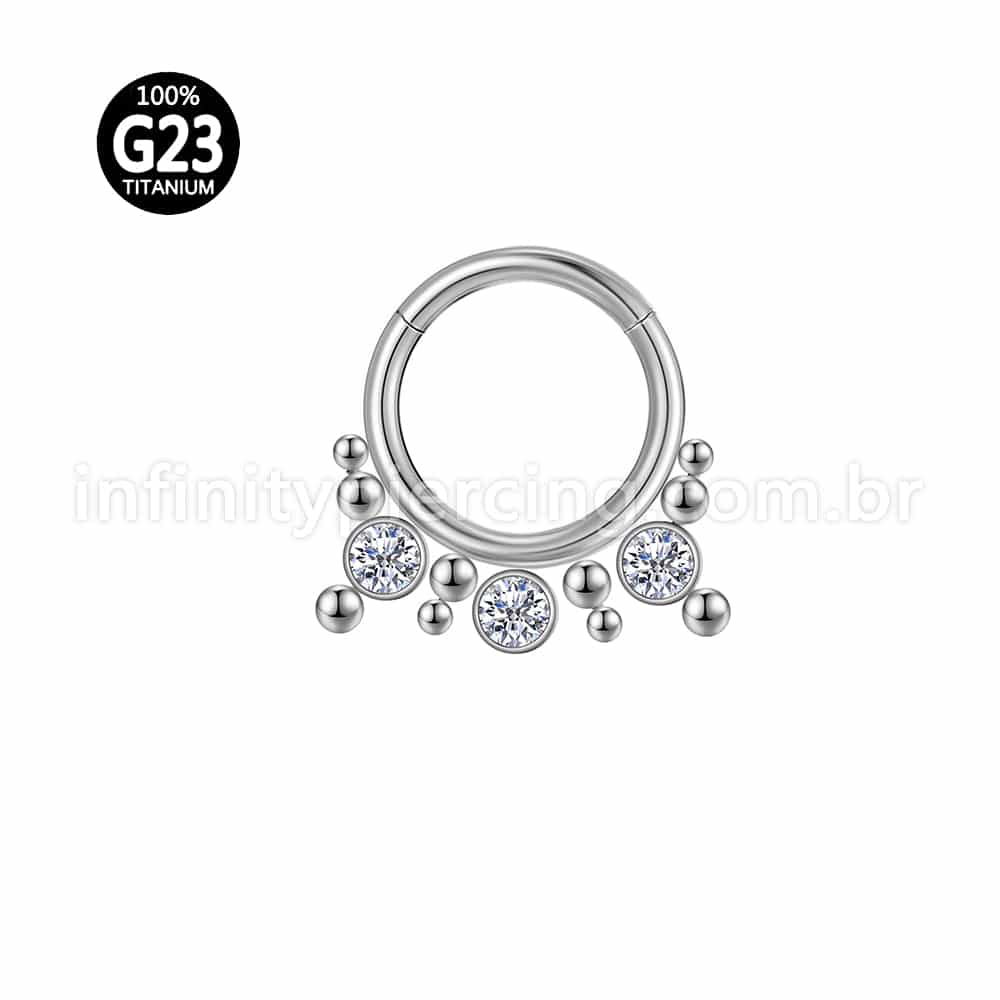 Piercing Argola Titânio Segmento Articulado Indiano Zircônia